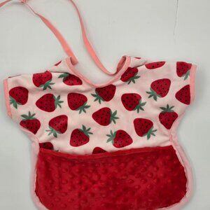 Handmade Reversible Strawberry Minky Toddler Bib, Strawberry Bib